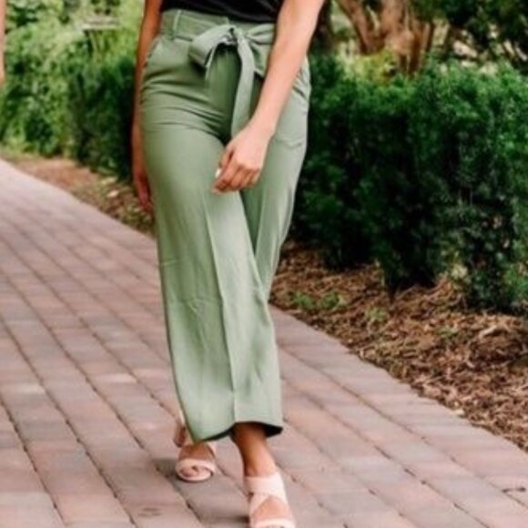 Rachel Parcell Tie Front Wide Leg Pants in Green Dill Size 4 - Picture 3 of 11